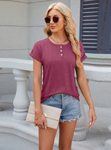 Solid Color Round Beck Short Sleeve T-shirt