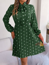 Polka-dot Long-sleeved Pleated Dress