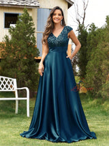 Dark Green Sequins V-neck Prom Dress