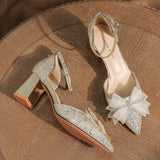 Bow Sequined Thick Heel Wedding Shoes