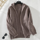 Solid Color Hooded Retro Loose Long Sleeve Sweater Coat