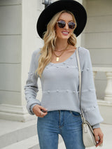 Long-sleeved Pleated Spliced Round Neck sweater