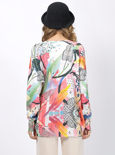 Long Sleeve Printed Loose Bat Sleeve Sweater