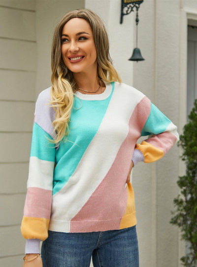 Striped Stitching Round Neck Sweater