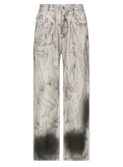 Graffiti Low Waist Wide Leg Jeans