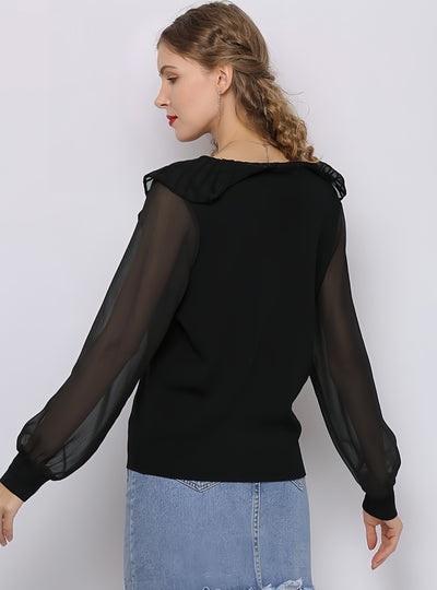 Lotus Leaf Round Neck Long Sleeve Shirt