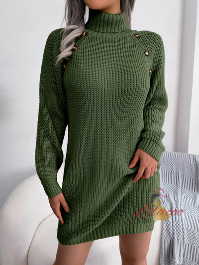 Casual High-necked Long-sleeved Sweater Dress