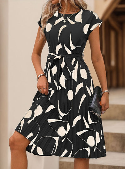 Geometric Print Pleated Dress