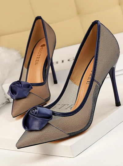 Mesh Pointed Bow Stiletto Heels