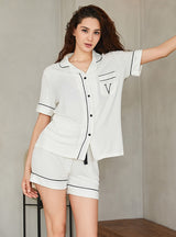 Short Sleeve Shorts Striped Cotton Pajamas