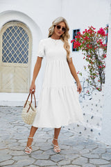 Solid Color Round Neck Short Sleeve Dress