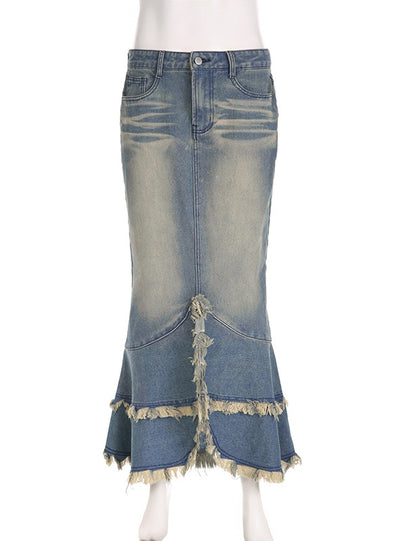 Irregular Fishtail Low Waist Denim Skirt