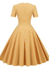 Retro Square Collar Striped Slim Dress