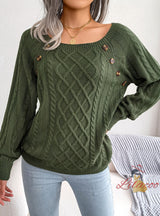 Leisure Button Twist Knit Pullover Sweater