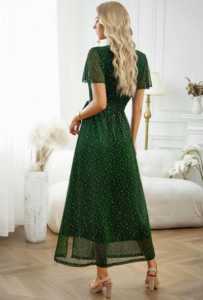 V-neck Split Short Sleeve Long Dress