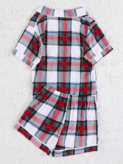 Summer Short Sleeve Top Plaid Suit