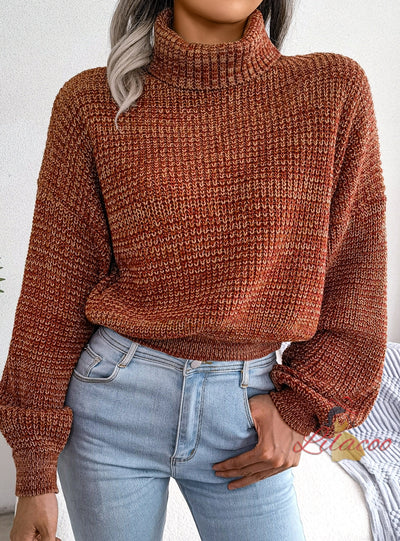 Lantern Long Sleeve Turtleneck Knitted Sweater