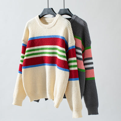 Rainbow Striped Turtleneck Sweater