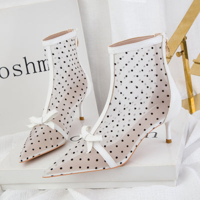 Perspective Polka Dot Mesh High Heels Boots