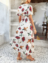 Bohemian Deep V Chiffon Printed Short Sleeve Dress