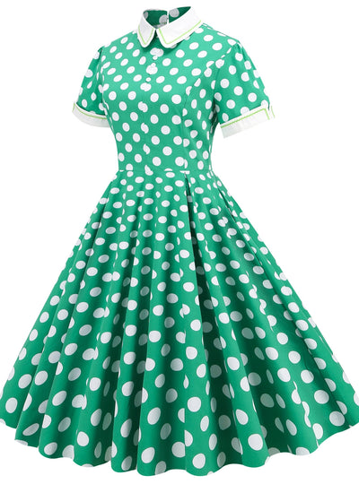 50'S Palace High Collar Polka Dot Retro Dress