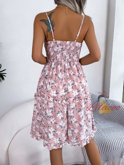 Casual Floral Bow Sling Dress