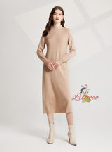 Semi-high Neck Knitted Vest+Long Sleeve Dress Two-piece Suit