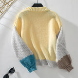 Contrast Color Round Neck Long Sleeve Sweater