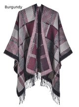 Split Plaid Thick Warm Knit Cloak Scarf