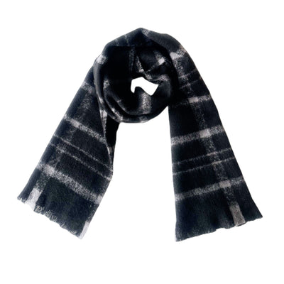 Women Black Plaid Scarf Shawl