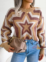 Fashion Contrast Star Long Sleeve Sweater