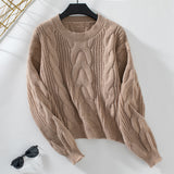 Solid Color Twist Pullover Retro Loose Sweater