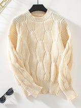 Solid Color Twisted Round Neck Long Sleeve Sweater