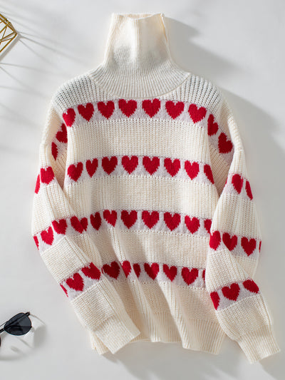 Lapel Love Heart Pullover Long Sleeve Sweater