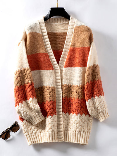 Cardigan Loose Lantern Sleeve Striped Sweater