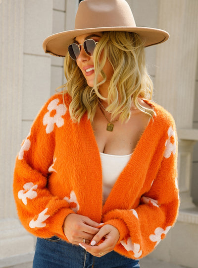 Knitted Flower Cardigan Sweater Coat