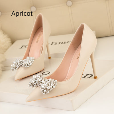 Pearl Bow Thin High Heels Shoes