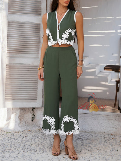 Leisure and Holiday Contrast Pants Suit