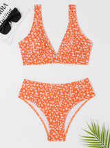 Split High Waist Leaf Printed Bikini