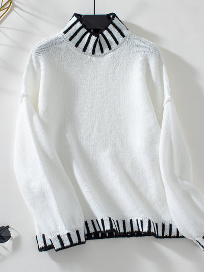 Women Striped High Neck Sweater