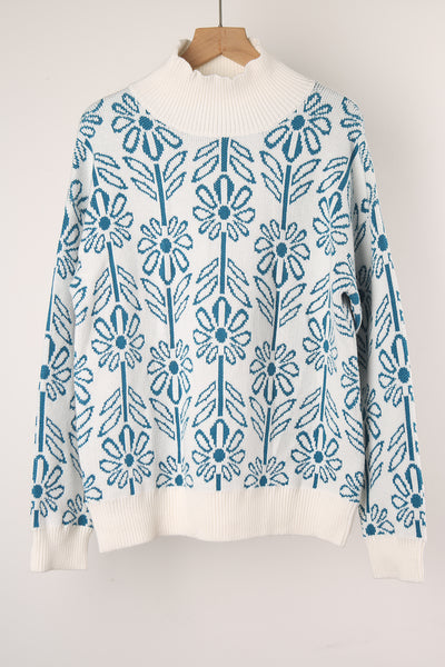 Turtleneck Flower Print Sweater