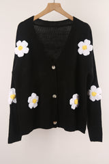 Button Cardigan Flower Sweater Coat