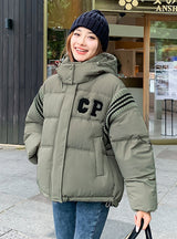 Short Stitching Contrast Loose Hooded Cotton Coat