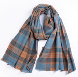 Women Retro Blue Plaid Scarf