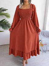 Leisure Square Collar Big Swing Long Dress