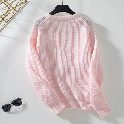 Loose V-neck Single-breasted Knitted Sweater