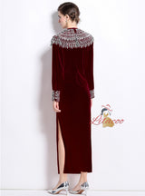 Long Sleeve Velvet Sequins Party Dress