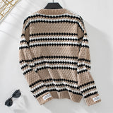 Contrast Striped Round Neck Loose Sweater