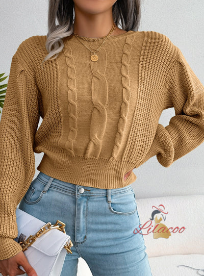 Leisure Twist Lantern Sleeve Knitted Sweater