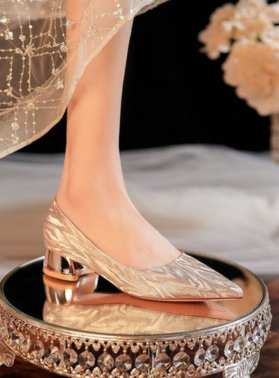 Short-heeled Pointed Tiger Pattern Shiny Heels